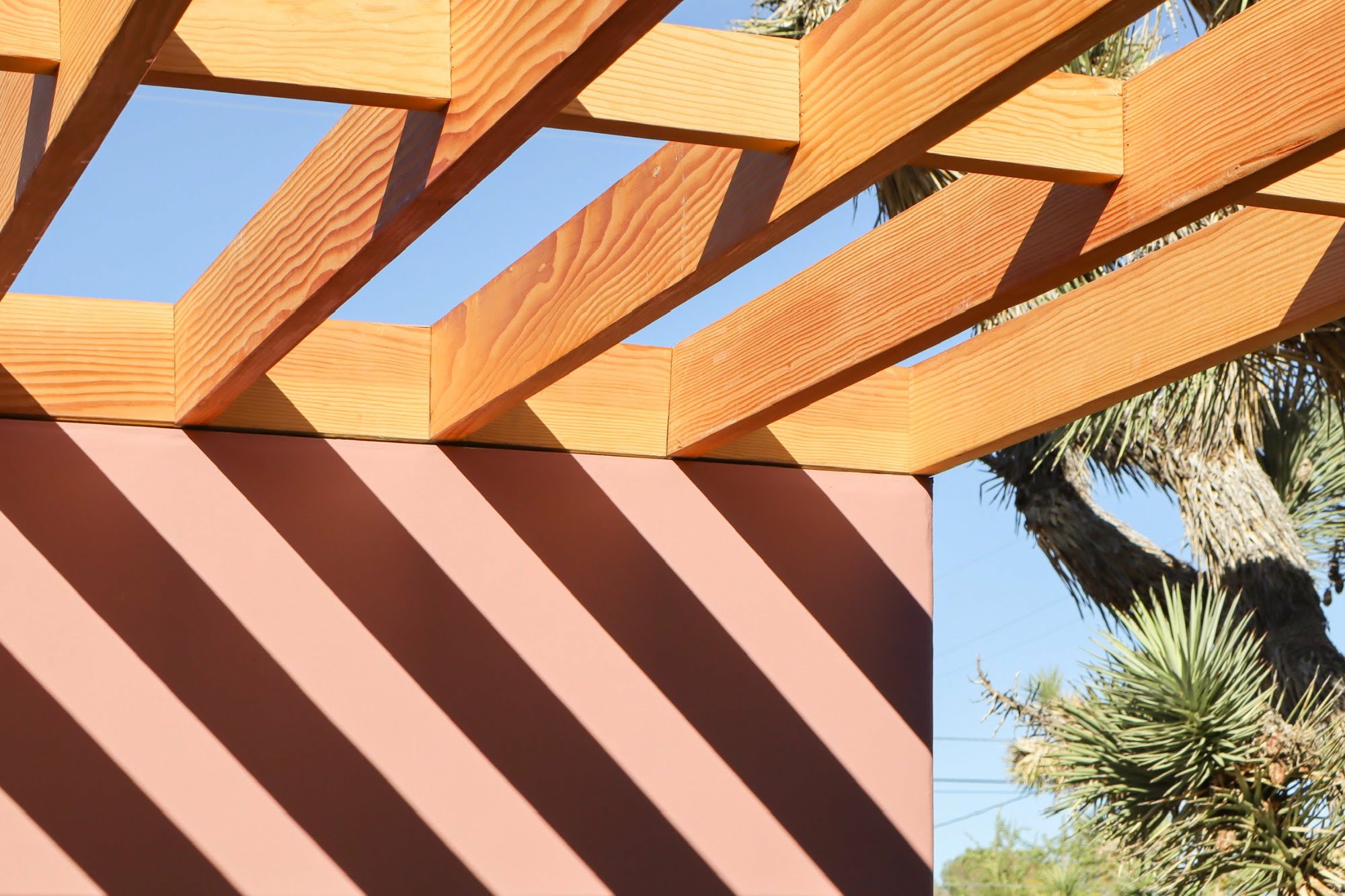 Cedar pergola beams and Joshua tree